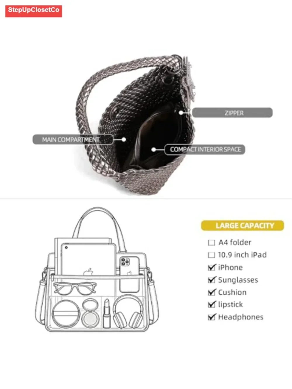 Woven Hobo Bag - Handcrafted Cross Weave Faux Leather Shoulder Tote
